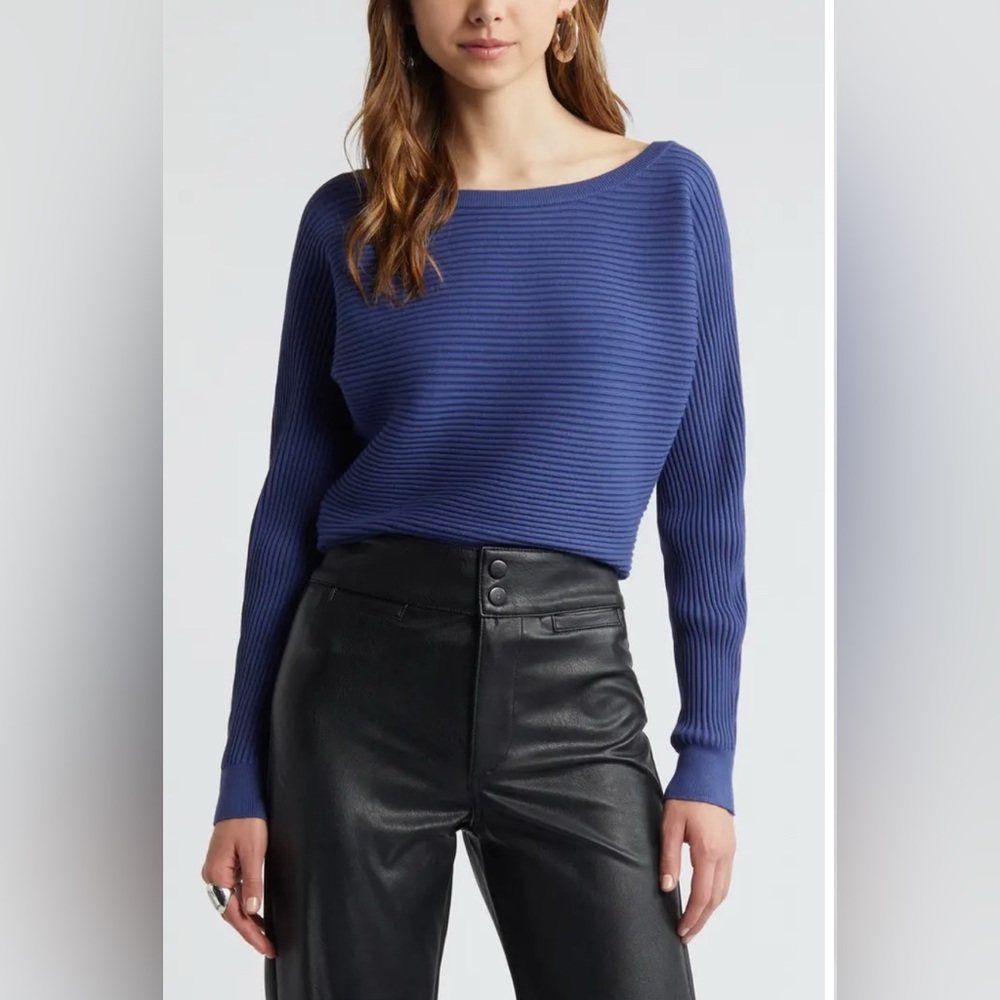 Open Edit Luxe Sculpt Rib Dolman Sleeve Sweater, Grey Chia, Size XS